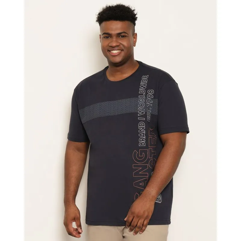 Camiseta Plus Size Masculina Gangster Estampa Frontal Manga Curta Marinho G2