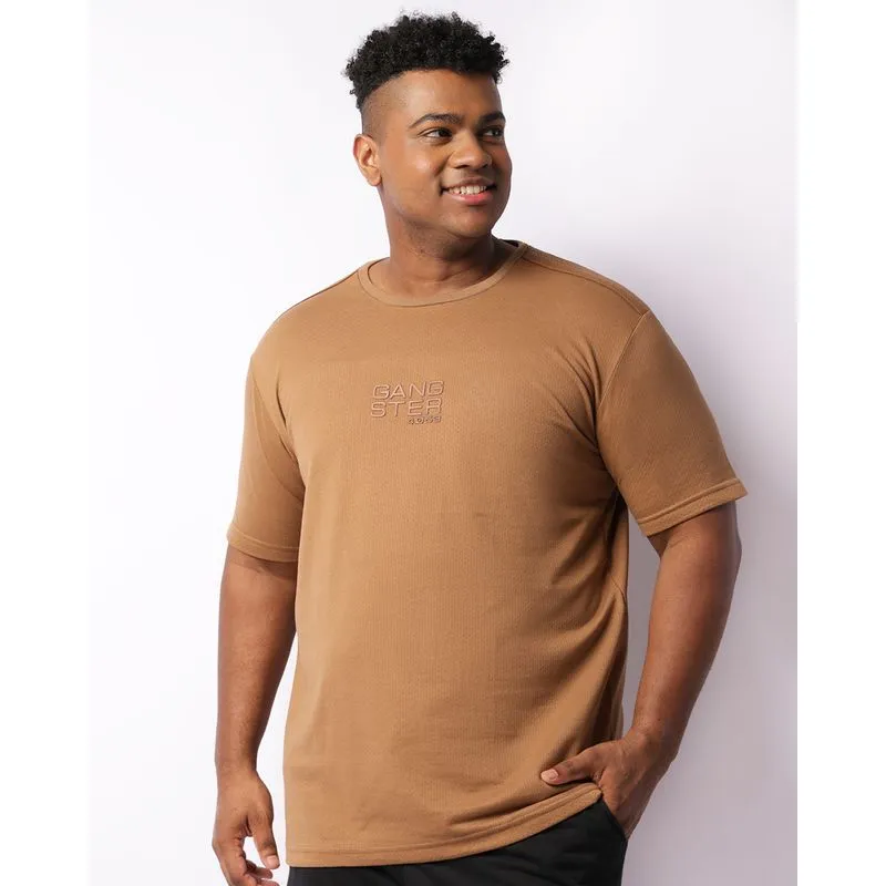 Camiseta Plus Size Masculina Gangster Manga Curta Maquinetada Marrom G4