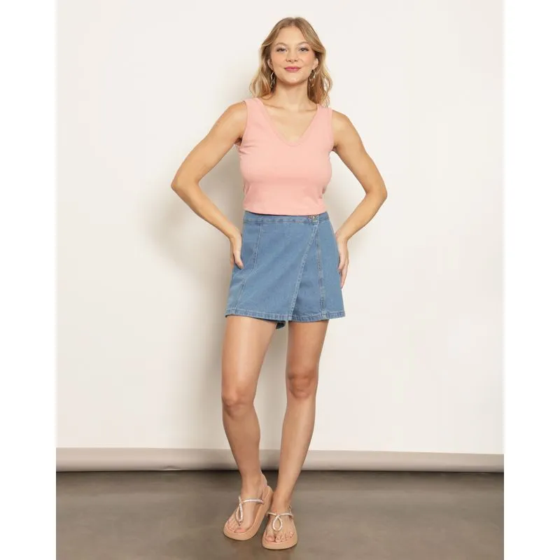 Short Saia Jeans Feminino Azul 36