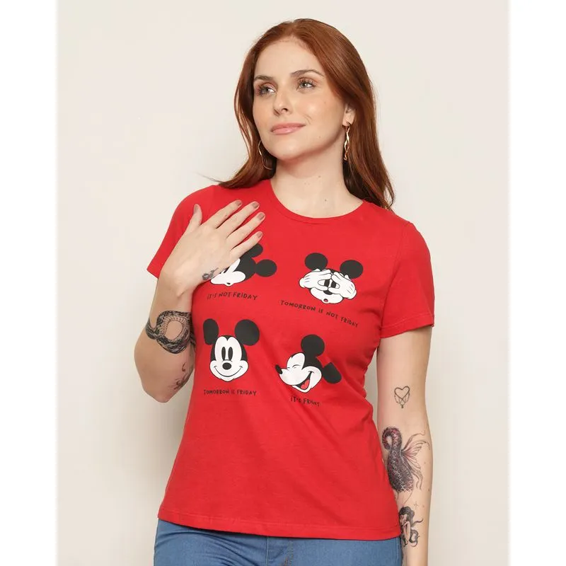 Camiseta Feminina Disney Mickey Manga Curta Vermelha M