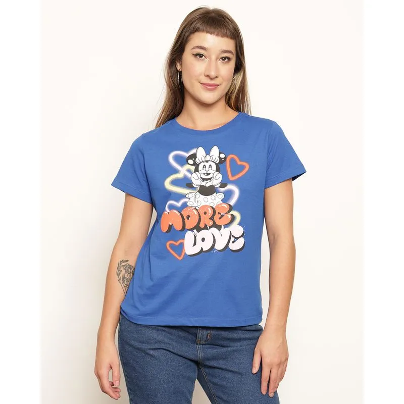Camiseta Feminina Disney Minnie Manga Curta Azul G
