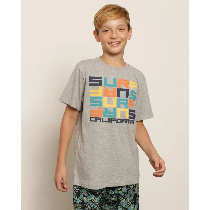 Camiseta Juvenil Estampa Surf Manga Curta Mescla Cinza 12