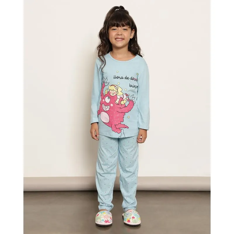 Pijama Infantil Estampa Hora De Brincar Manga Longa Azul 8