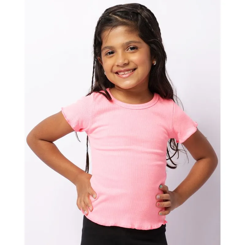 Blusa Infantil Manga Curta Canelada Neom Rosa 8