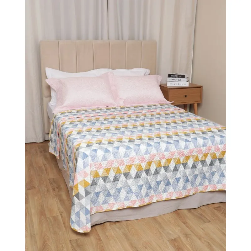Colcha Casal Matelassê com Viés Andreza Basic Estampa Geométrica Branca UN