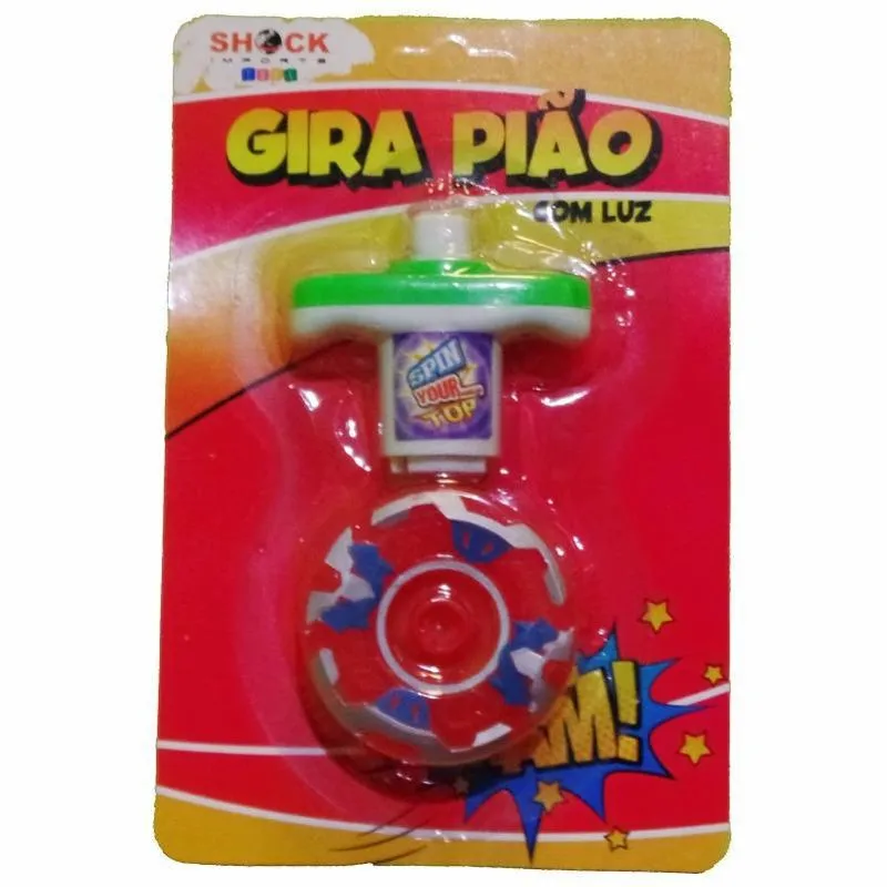 Kit 5 Gira Pião Lançador Com Luz A Corda