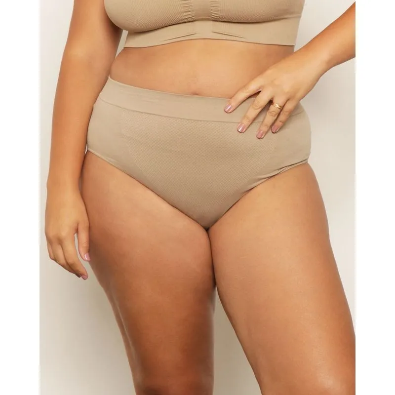 Calcinha Plus Size Feminina Cintura Alta Sem Costura Bege G3