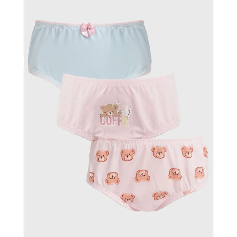 Kit 3 Calcinhas Infantil Estampada Rosa E Cinza 4