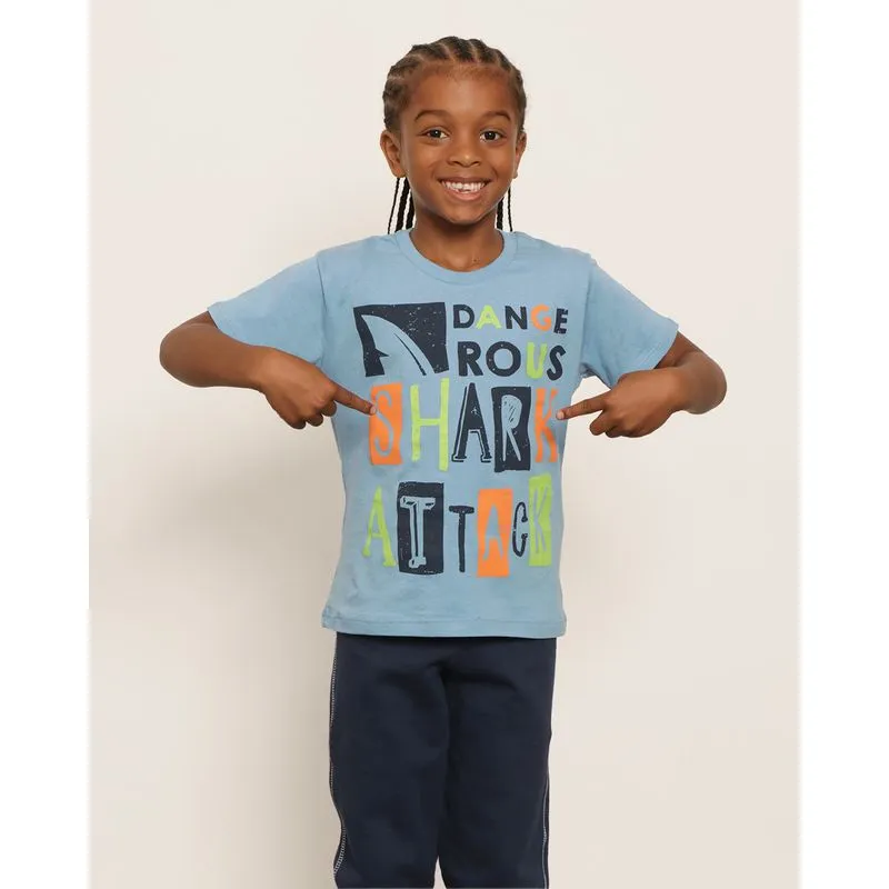 Camiseta Infantil Estampa Frontal Manga Curta Azul 4