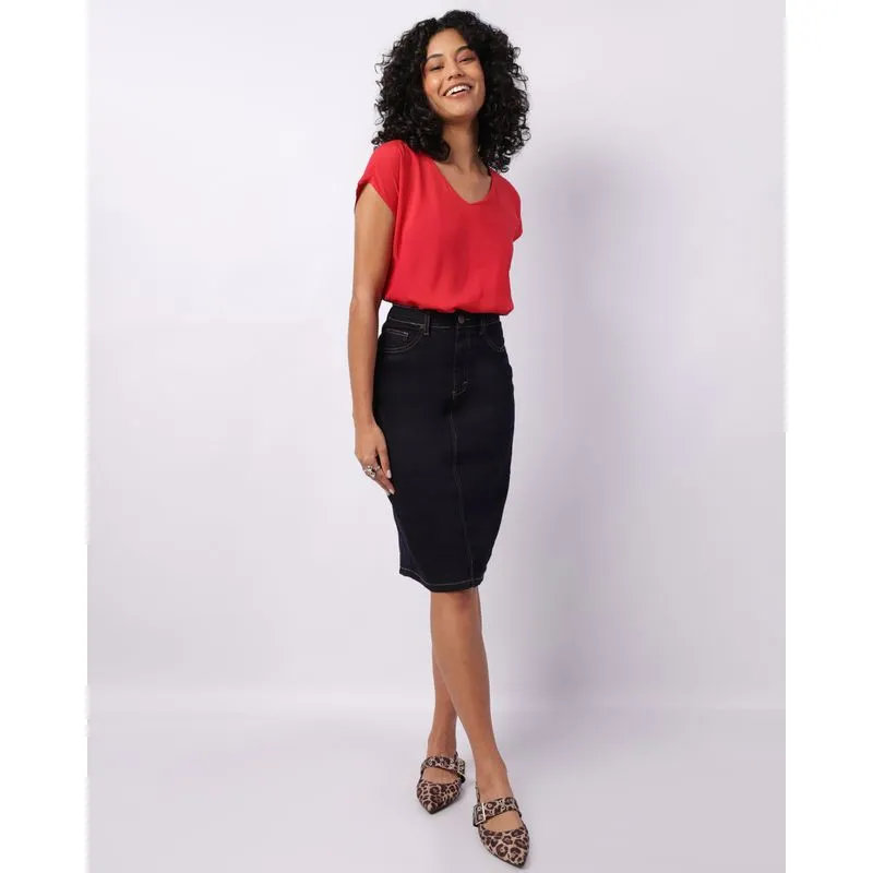 Saia Jeans Feminina Midi Azul 36