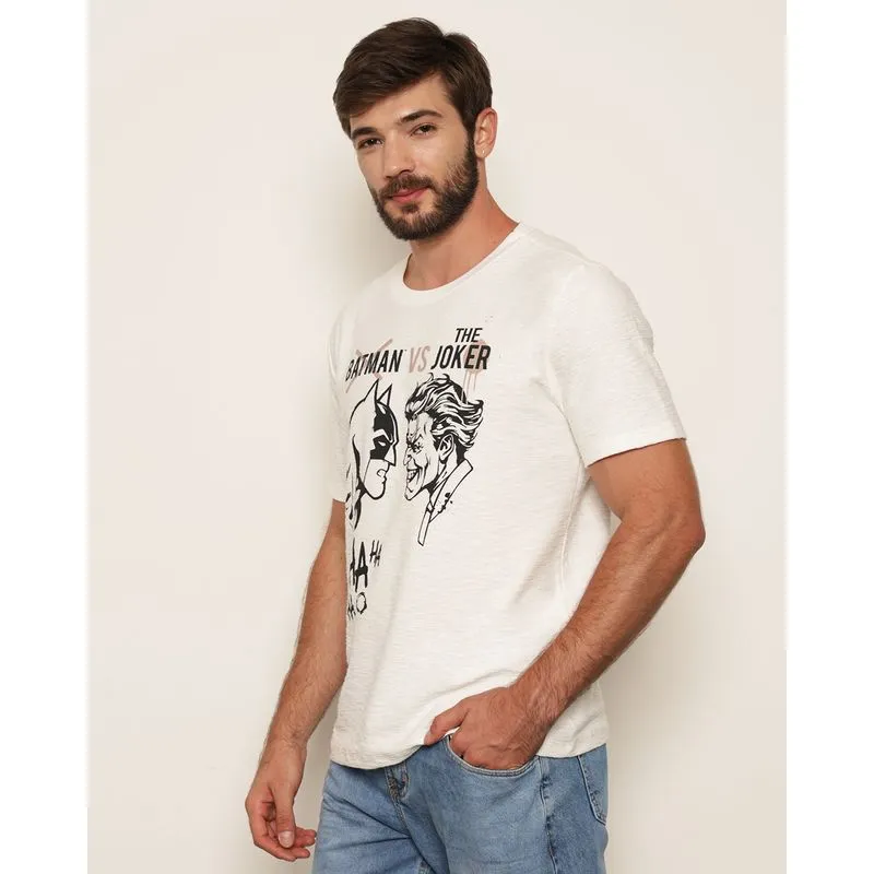 Camiseta Masculina DC Comics Batman Frente E Costa Manga Curta Off White G