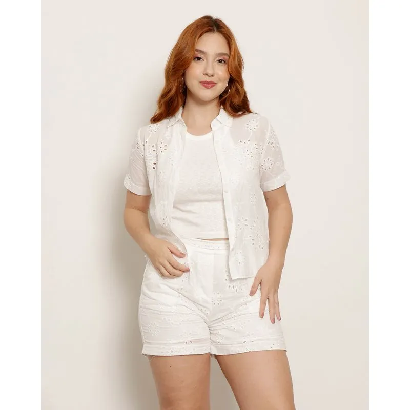 Camisa Feminina Berry & Co. Manga Curta Laise Branca P
