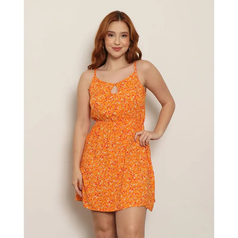 Vestido Feminino Curto Alcinha Estampado Laranja G