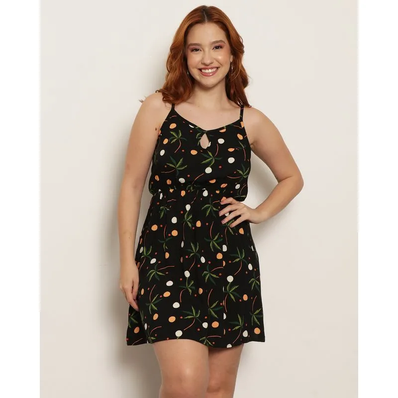 Vestido Feminino Curto Estampa Coqueiro Preto M