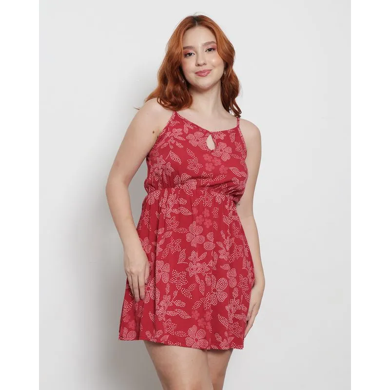 Vestido Feminino Curto Alcinha Estampado Vermelho G