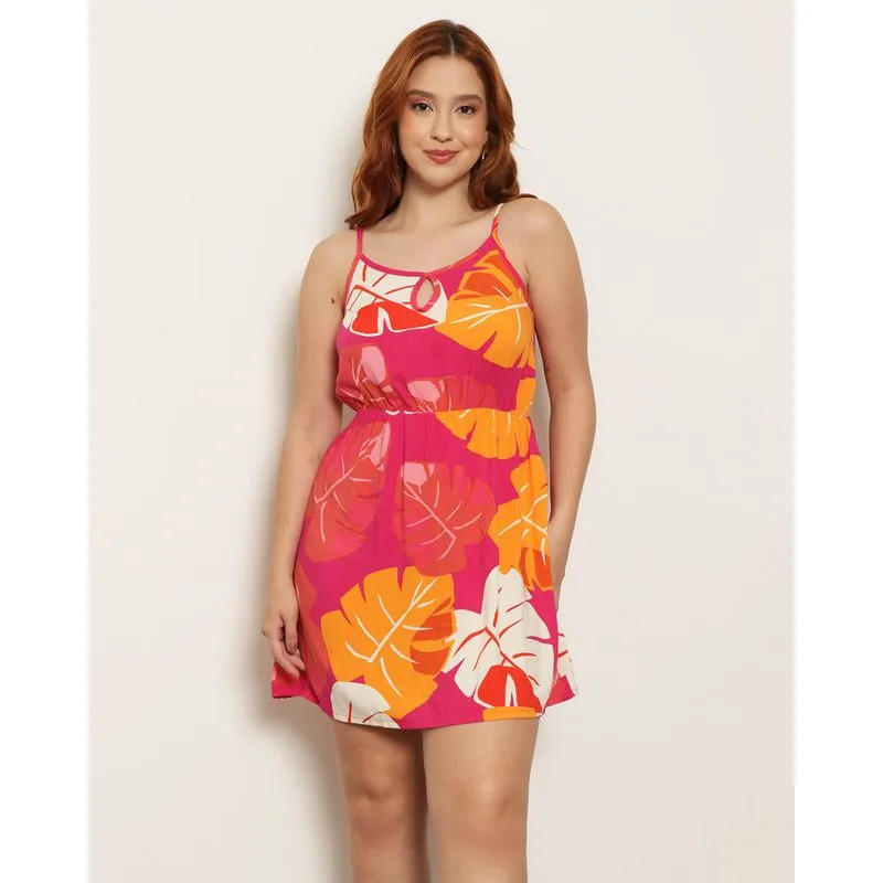 Vestido Feminino Curto Alcinha Estampado Rosa M