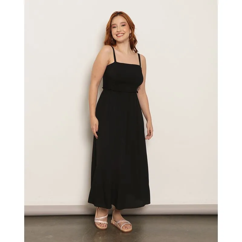 Vestido Feminino Midi Alcinha Liso Preto 40