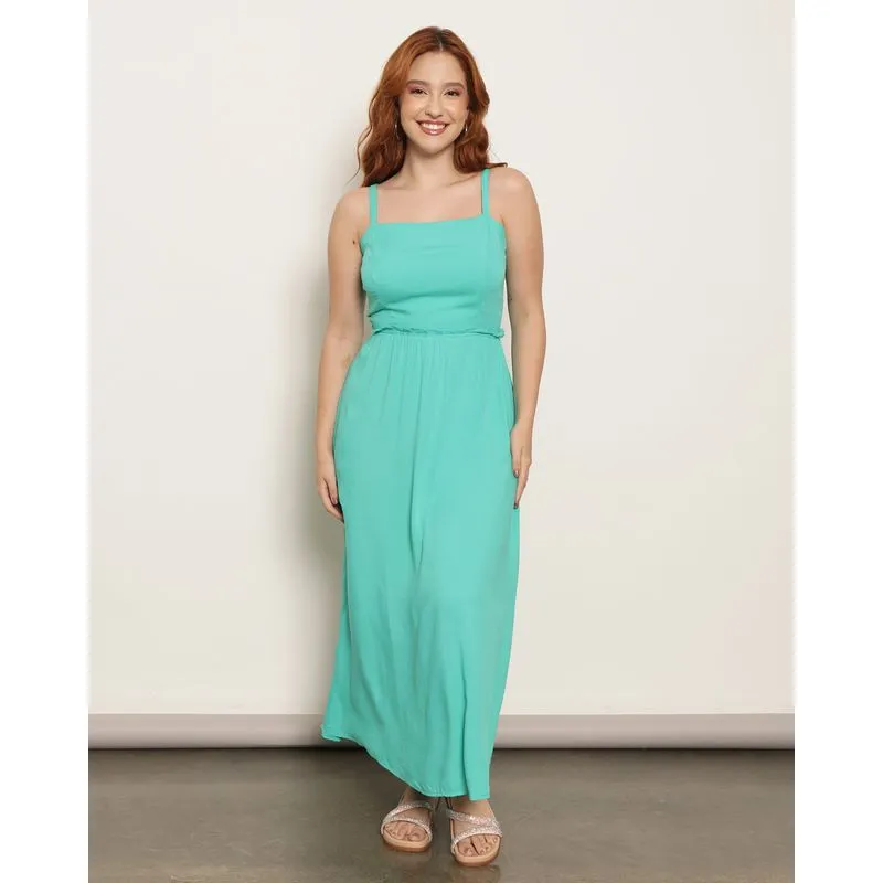 Vestido Feminino Midi Alcinha Liso Verde Claro 38