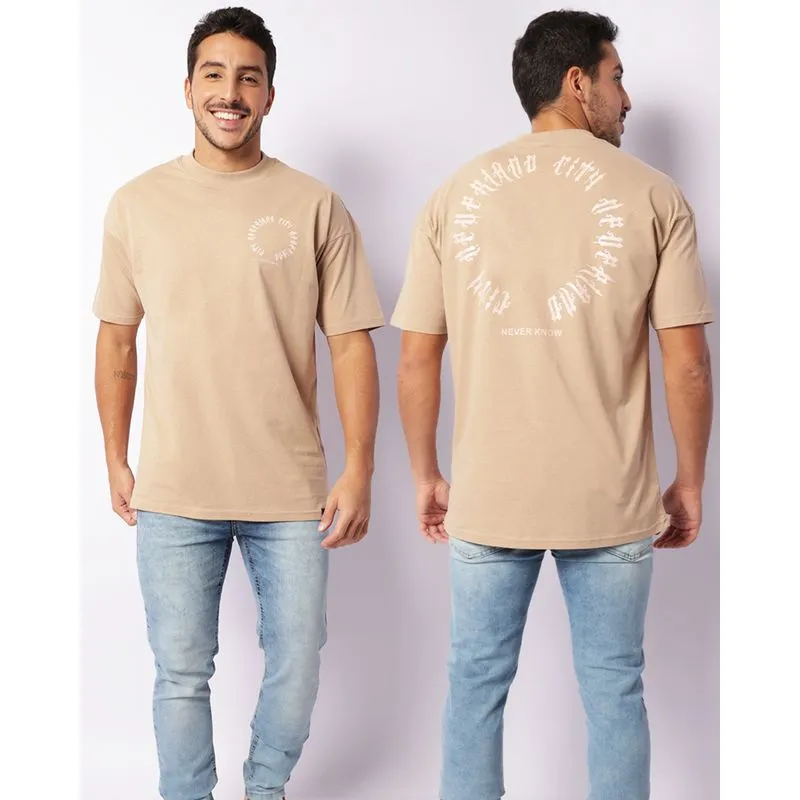 Camiseta Masculina Estampa Com Escrita Manga Curta Bege P