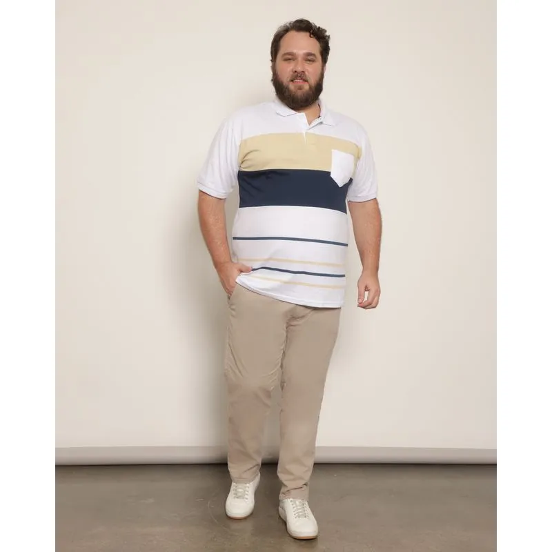 Calça Plus Size Masculina Sarja Slim Bege 54