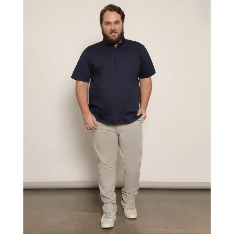 Calça Plus Size Masculina Sarja Slim Cinza 52