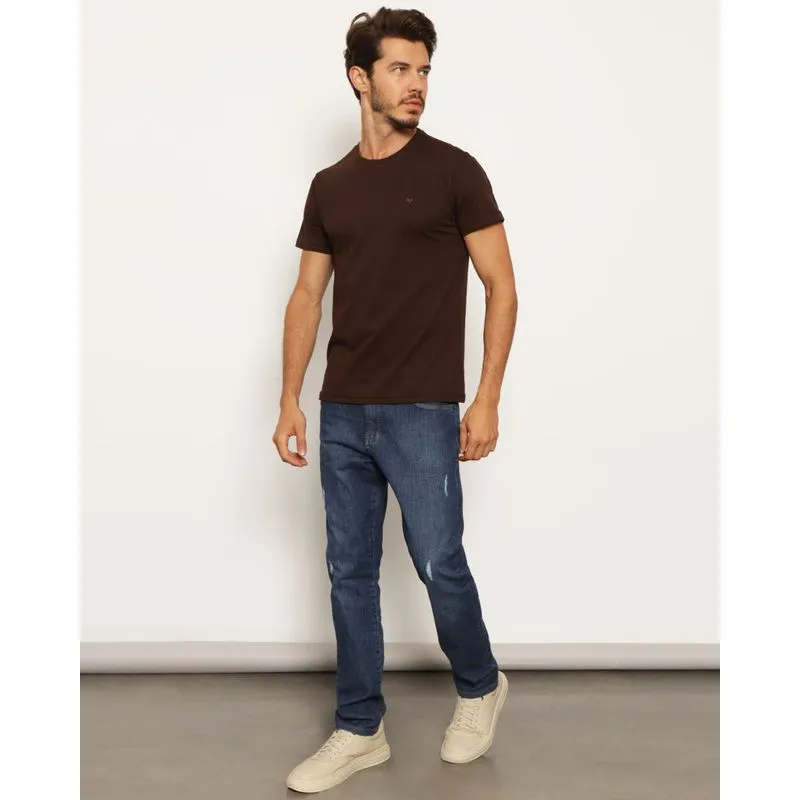 Calça Jeans Masculina Slim Com Puídos Azul 44