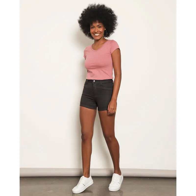 Short Jeans Feminino Curto Barra Dobrada Preta 36