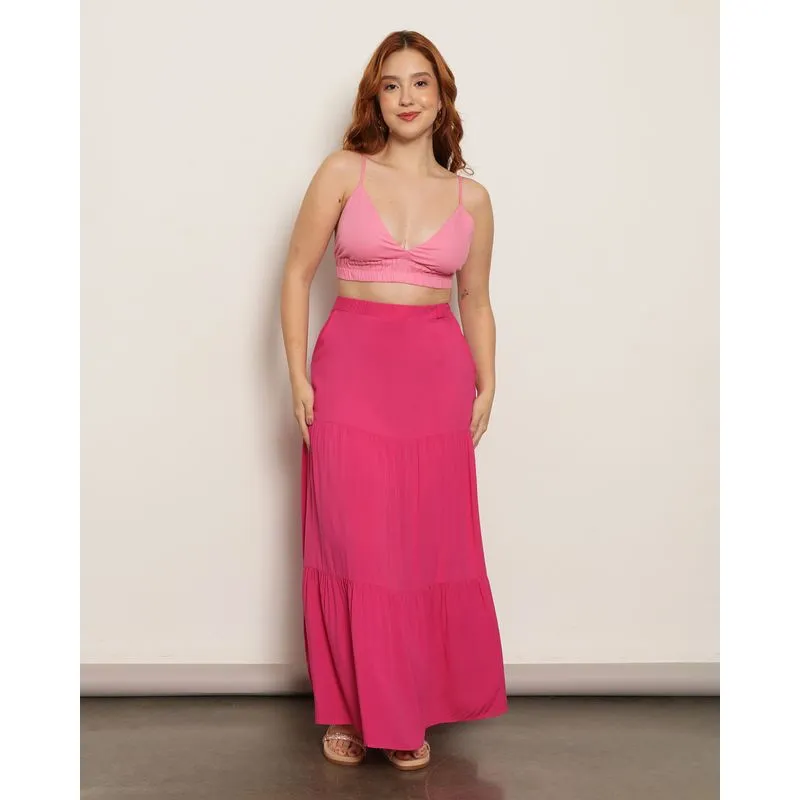 Saia Feminina Longa Berry & Co. Viscose Três Marias Rosa 44