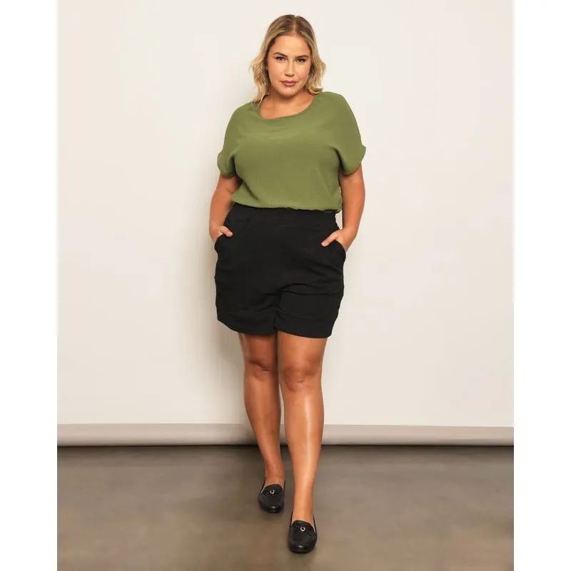 Short Plus Size Feminino Curto Texturizado Preto G2