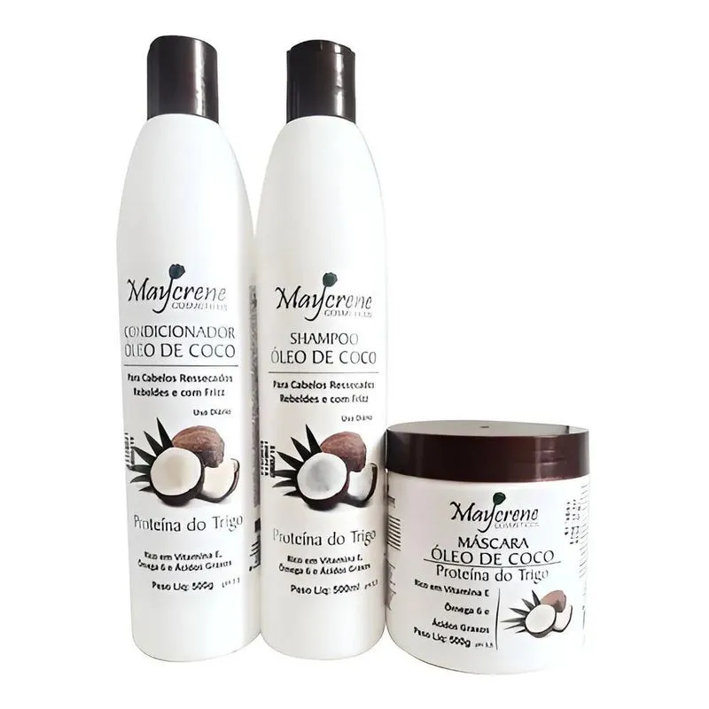 10x Kit Óleo De Coco Maycrene ( Shamp + Cond + Másc )