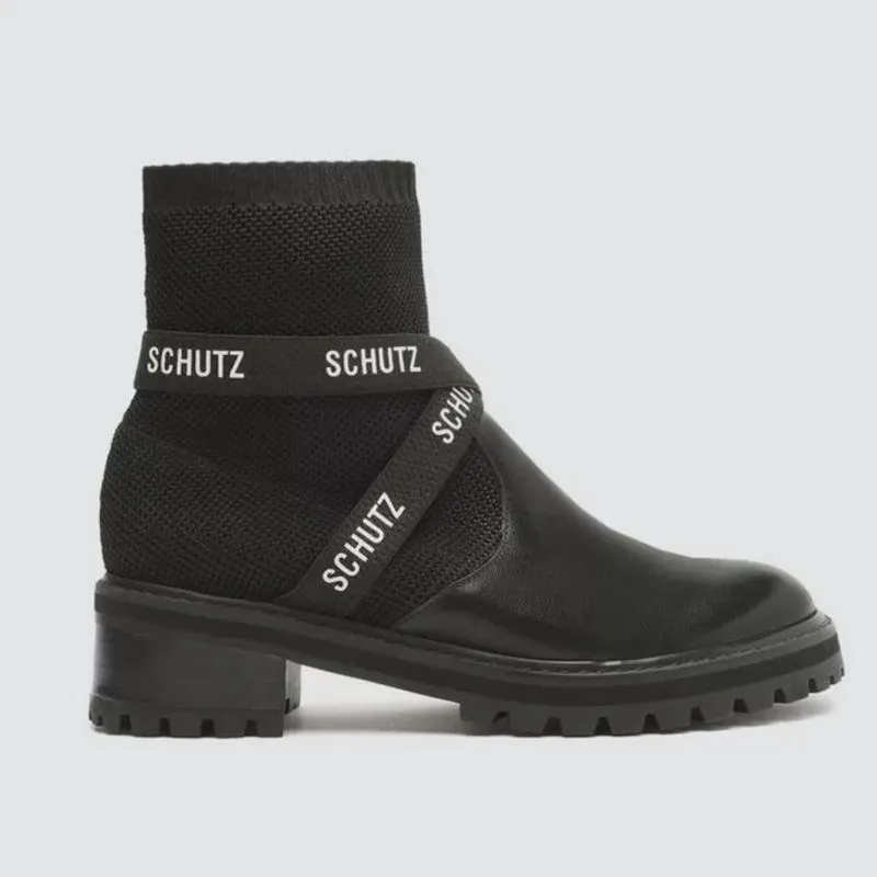 Bota Schutz Knit Logomania Preta