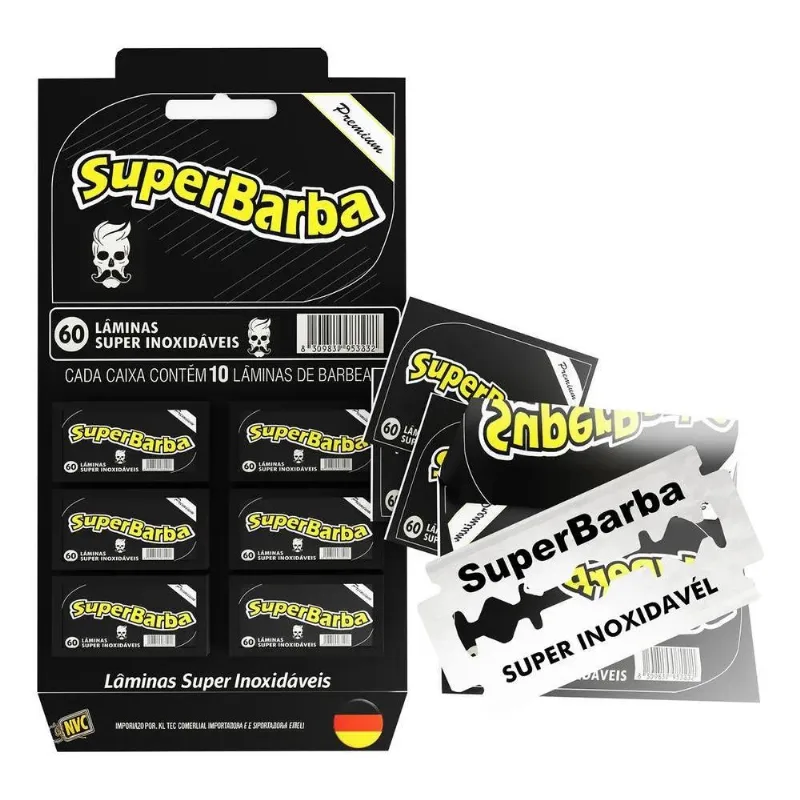 10x Lâmina Barbear Inox Super Barba Black Premium Alemanha