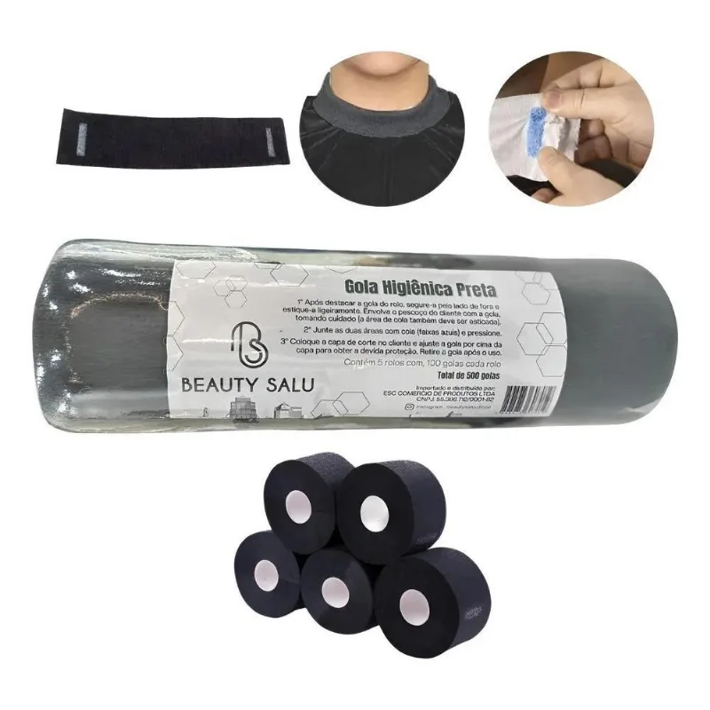 10x Gola Higiênca Barbearia Preto 5 Rolos 500 Unidades
