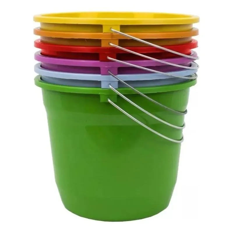 5x Kit 10 Baldes Plásticos Alça Reforçada 5 Litros Coloridos