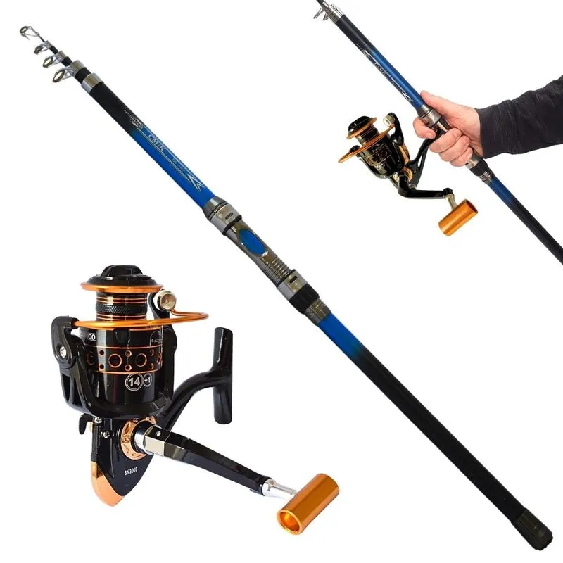 Kit Pesca Vara Telescópica 2,10m + Molinete Alto Mar 15-30lb