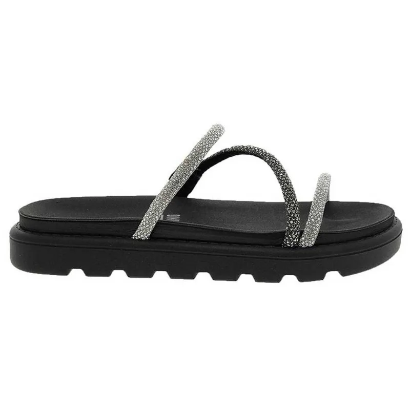 Chinelo Flatform Tiras Strass Cristal Silver Preto Vizzano 6459.118 34