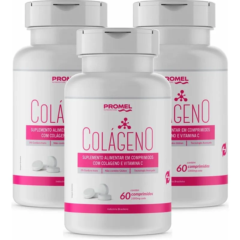 Kit 3 Colágeno Hidrolisado Vitamina C Promel 180 Comprimidos