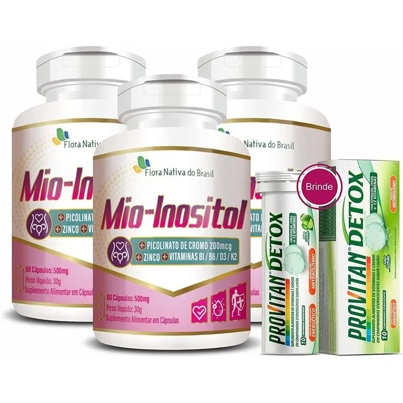 Kit 3 Mio-inositol 500mg 60 Caps Mio-inositol + Associacoes