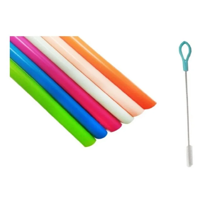 Canudo De Silicone Ecológico Reutilizável Reto Escova
