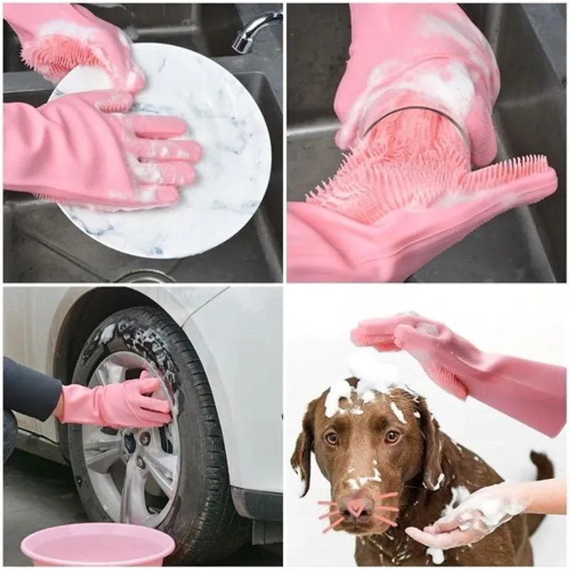 Luva Escova Magica Par Silicone Banho Cães Limpeza Em Louças