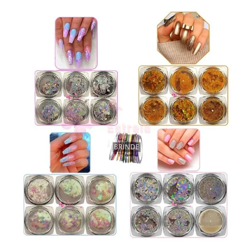 Glitter Gel Encapsulado 24 Unidades Formas Diferentes Strass
