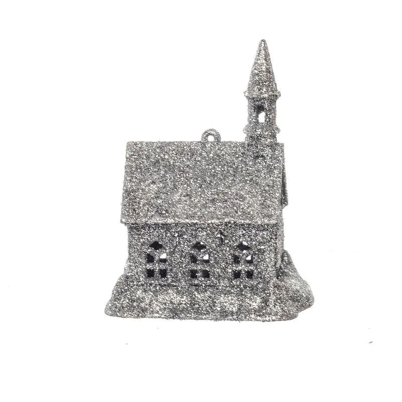 ENFEITE NATAL PENDURAR CASA PRATA GLITTER 8CM 61092PR BELA FLOR