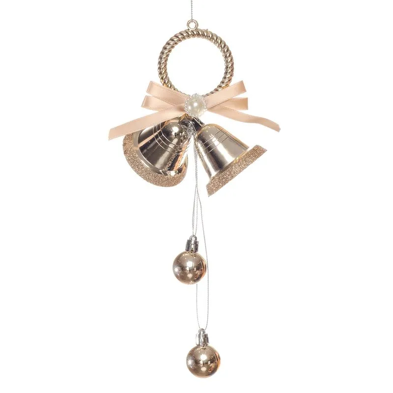 PENDURICALHO NATAL SINOS LACO BOLAS CHAMPAGNER 26CM BELA FLOR