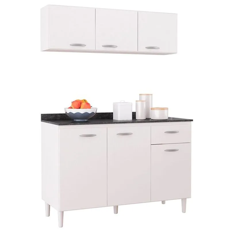 Armario Aereo 3 Portas e Balcao 120 cm Branco poqq