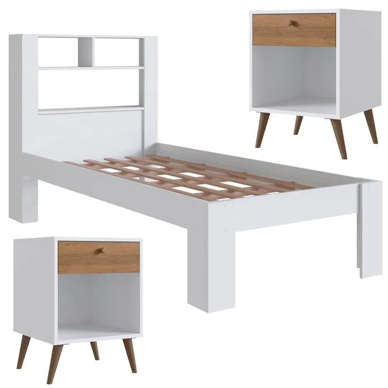 Conjunto Cama Solteiro E 02 Mesas De Cabeceira Branco Mel Proddy Branco Mel