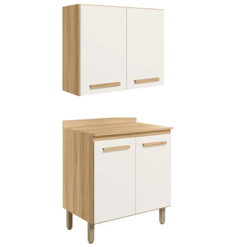 Kit Armario Aereo E Balcao 80cm 16980x16986 Freijo Off White Cristal Nicioli