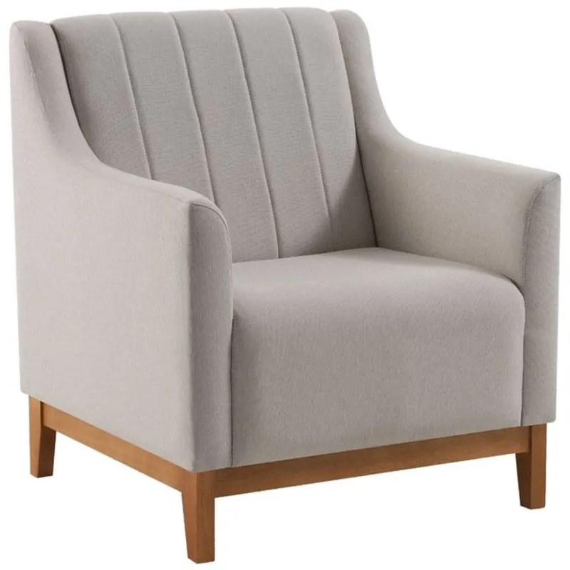 Poltrona Decorativa Base Madeira Mell 7046 Linho Bege Dmobiliario