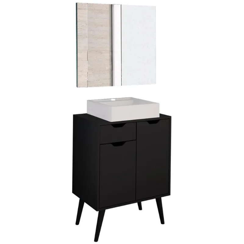 Conjunto 3 Peças Para Banheiro Bn3600x37x38 Preto Metalizado Tecno Mobili Preto Metalizado