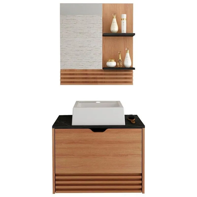 Conjunto 3 Peças Para Banheiro Amendoa Marmore Lunar Bn3630x13x14 Tecno Mobili Amendoa Marmore Lunar
