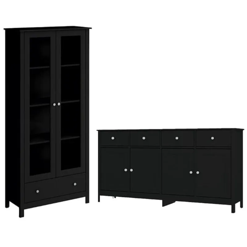 Cristaleira 2 Portas Vidro E Balcao Buffet 4 Portas Preto Dtall
